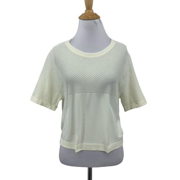 Varley Shirt Womens L/XL Butter Paden Mesh Laser Cut Cropped Short Sleeve Tee - Picture 1 of 14